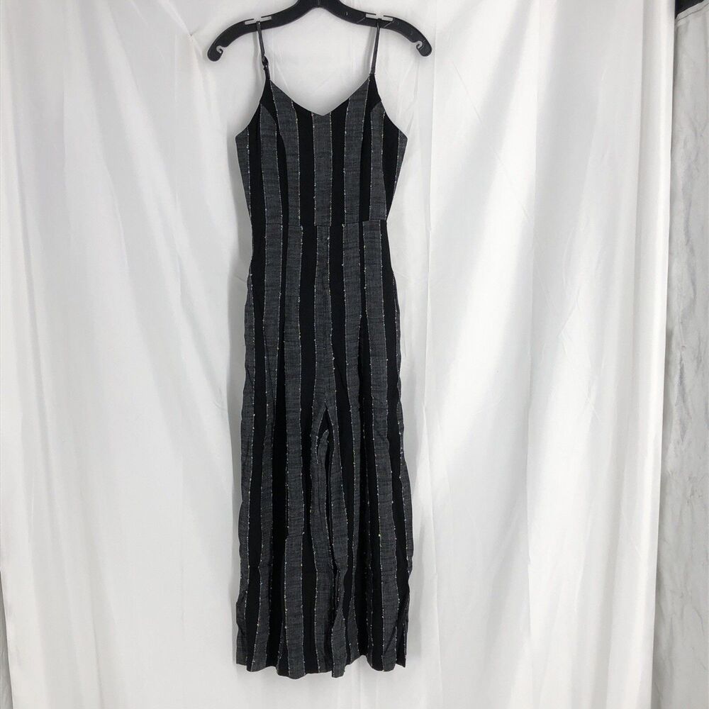 Lulus Black Gray Striped Sleeveless Wide-Leg Jumpsuit Size XS